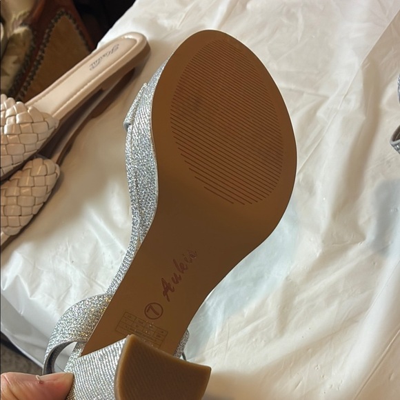 Glamorous Silver Glitter Heels with Ankle Strap - Picture 8 of 10